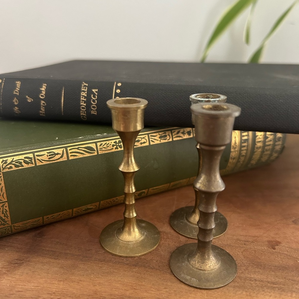 Vintage Miniature Brass and Candlestick Holders 2.75” H set of 3